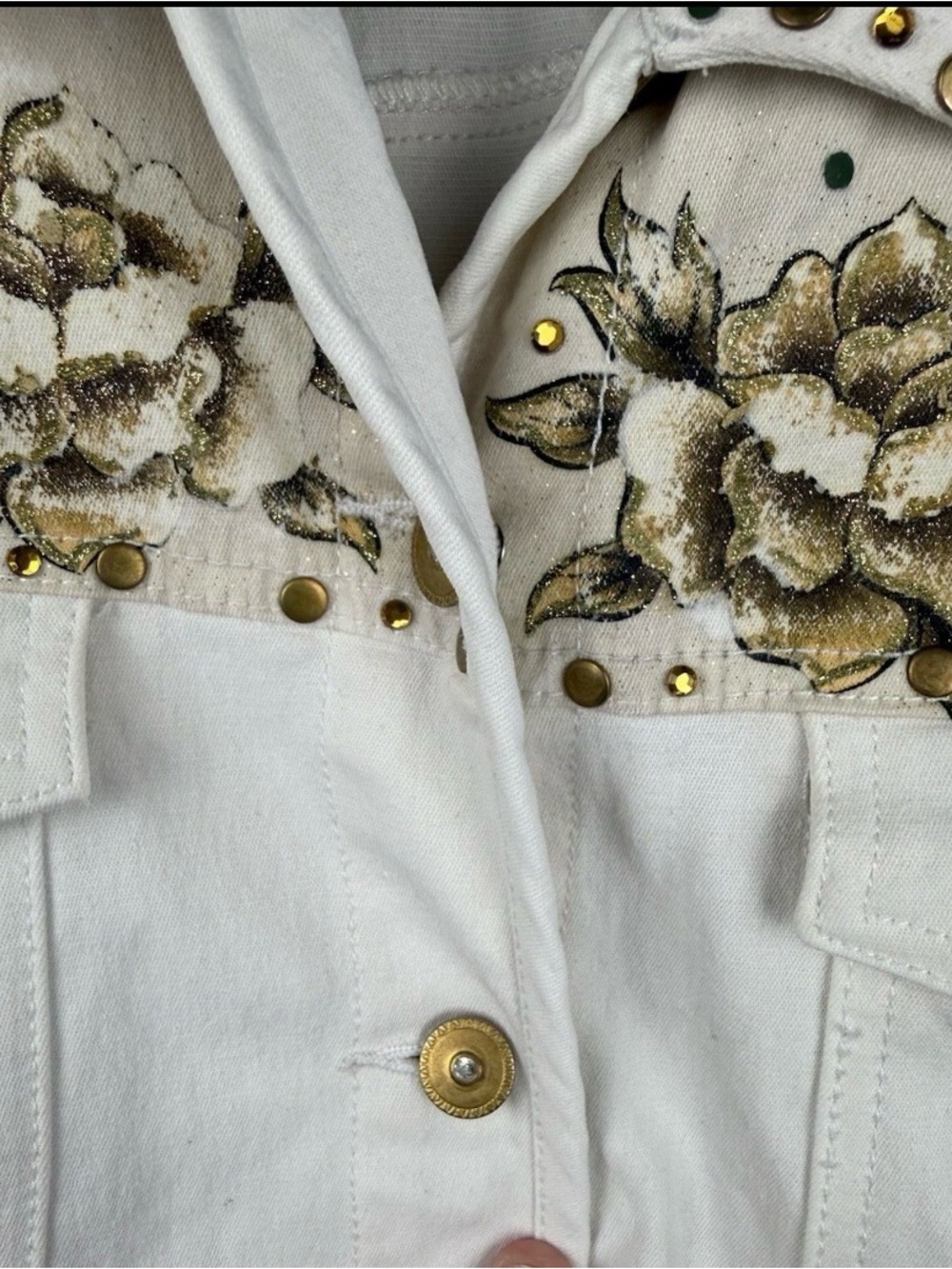 DG2 by Diane Gilman Women's Jacket Sz 1X Floral Embellished Painted Studs - Picture 4 of 10